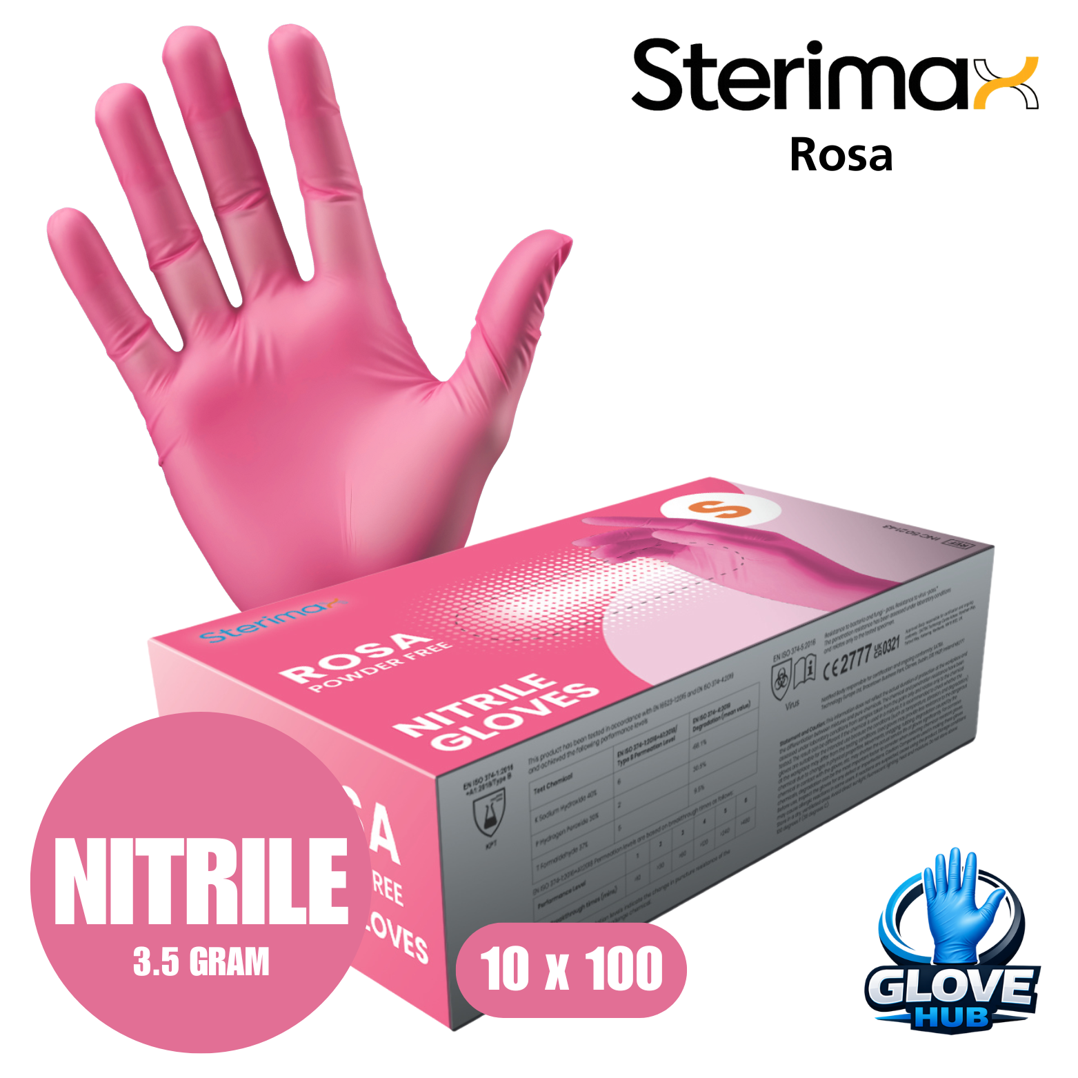 Sterimax Rosa® Pink Nitrile Powder-Free Gloves - 1 Case (10x100)