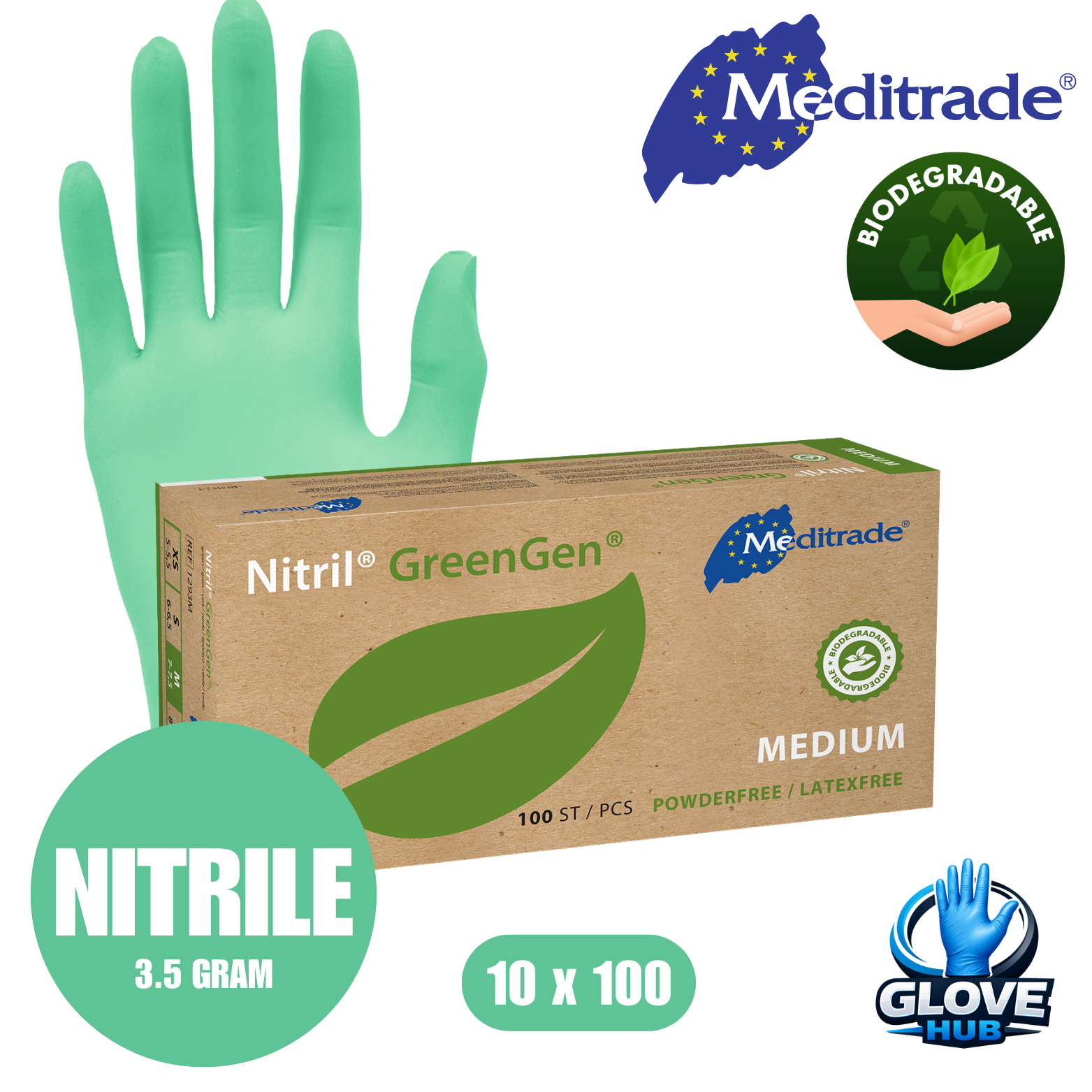 Nitril GreenGen Biodegradable Nitrile Examination Gloves – Green, (10x100)