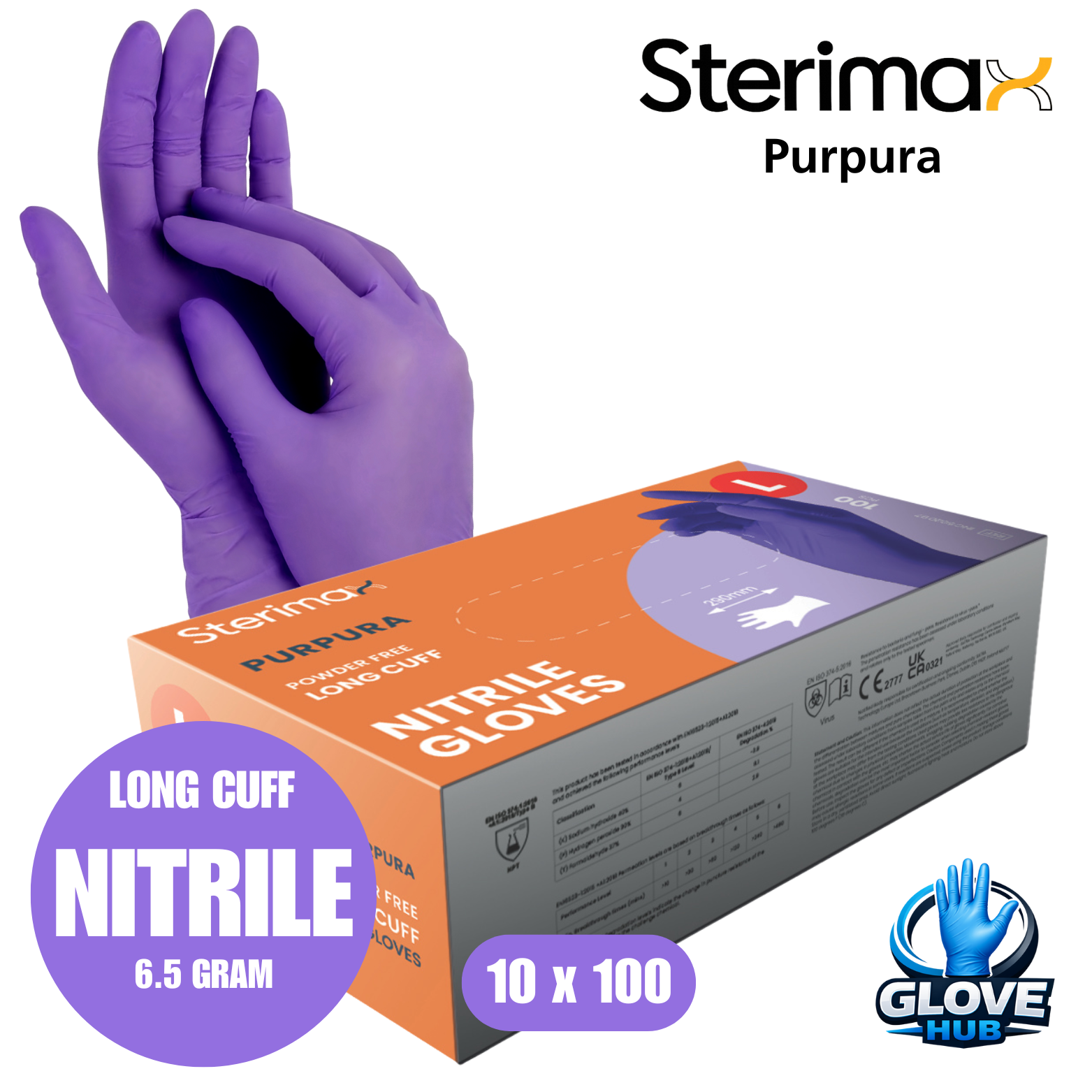 Sterimax Purpura® Nitrile Powder-Free Glove - 1 Case (10x100)