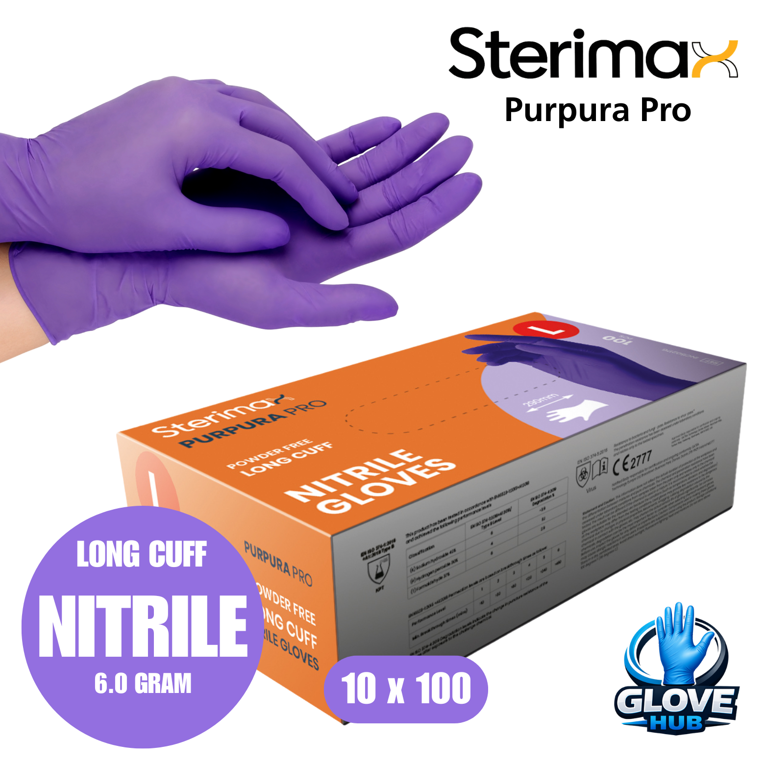 Sterimax Purpura® PRO Nitrile Powder-Free Glove - 1 Case (10x100)