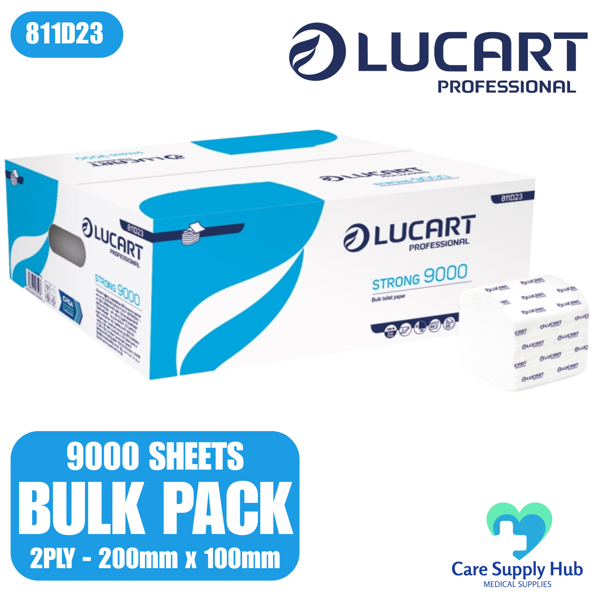Lucart STRONG 9000 2-Ply Bulk Pack Toilet Tissue – 250 sheets × 36 packs (9,000 sheets total)