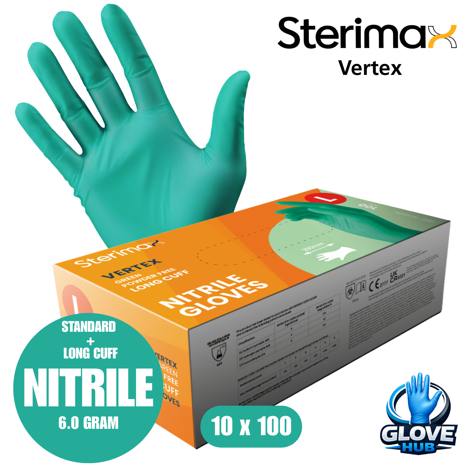 Sterimax Vertex® Nitrile Green Gloves - 1 Case (10x100)
