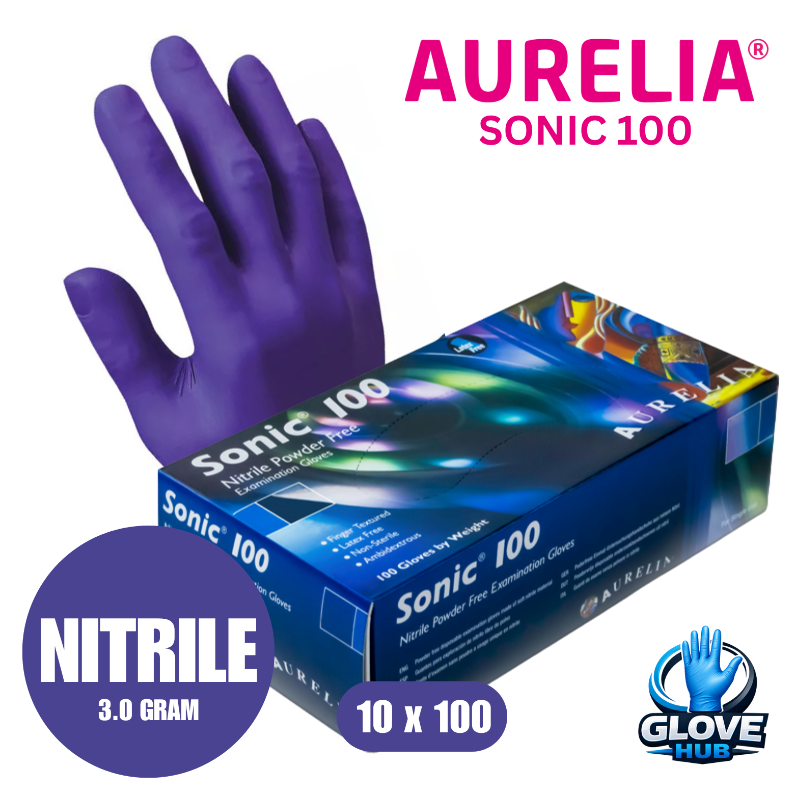 Aurelia® Sonic® 100 Powder Free Nitrile Gloves (10x100)