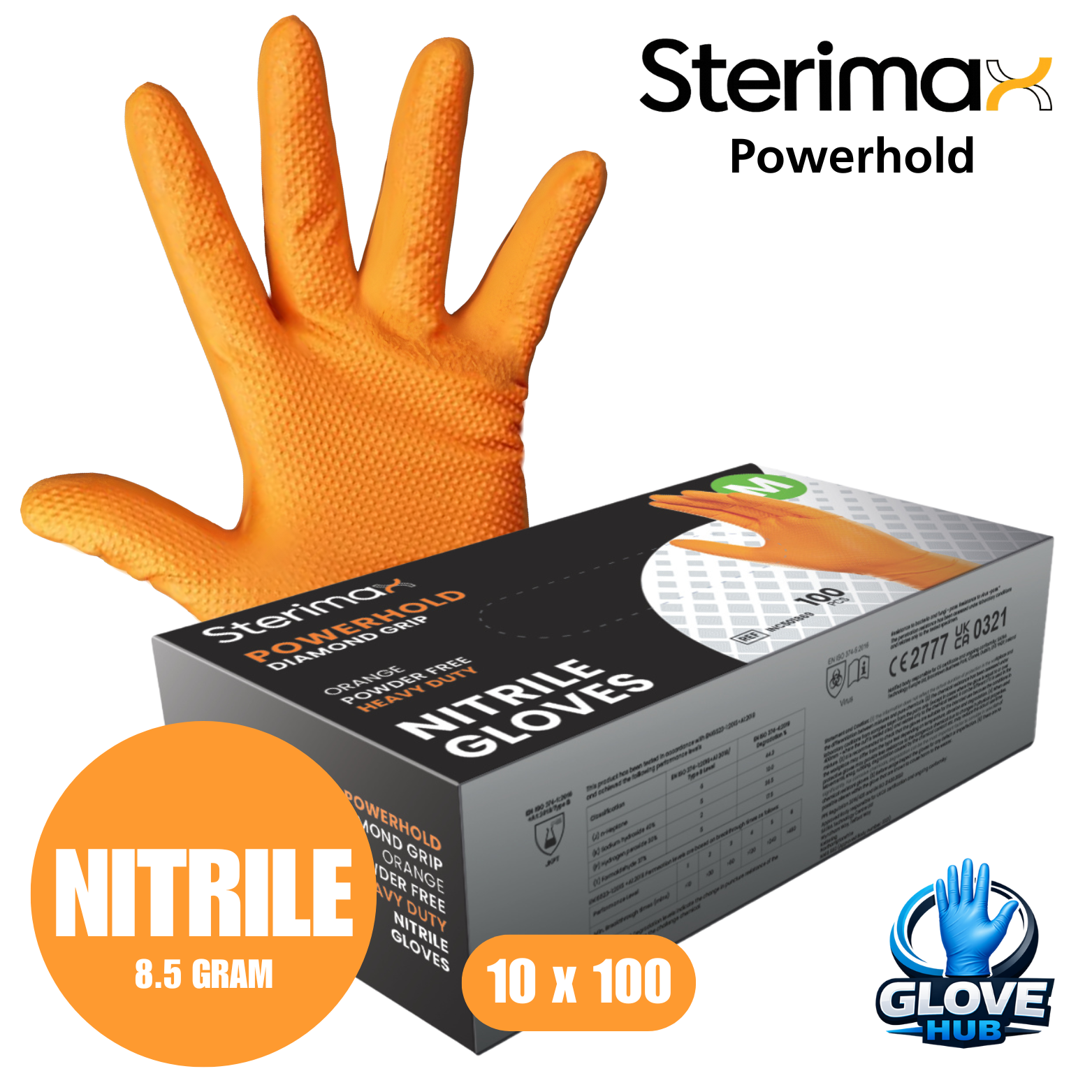 Sterimax Powerhold® Orange Diamond Grip Nitrile Glove - 1 Case (10x100)