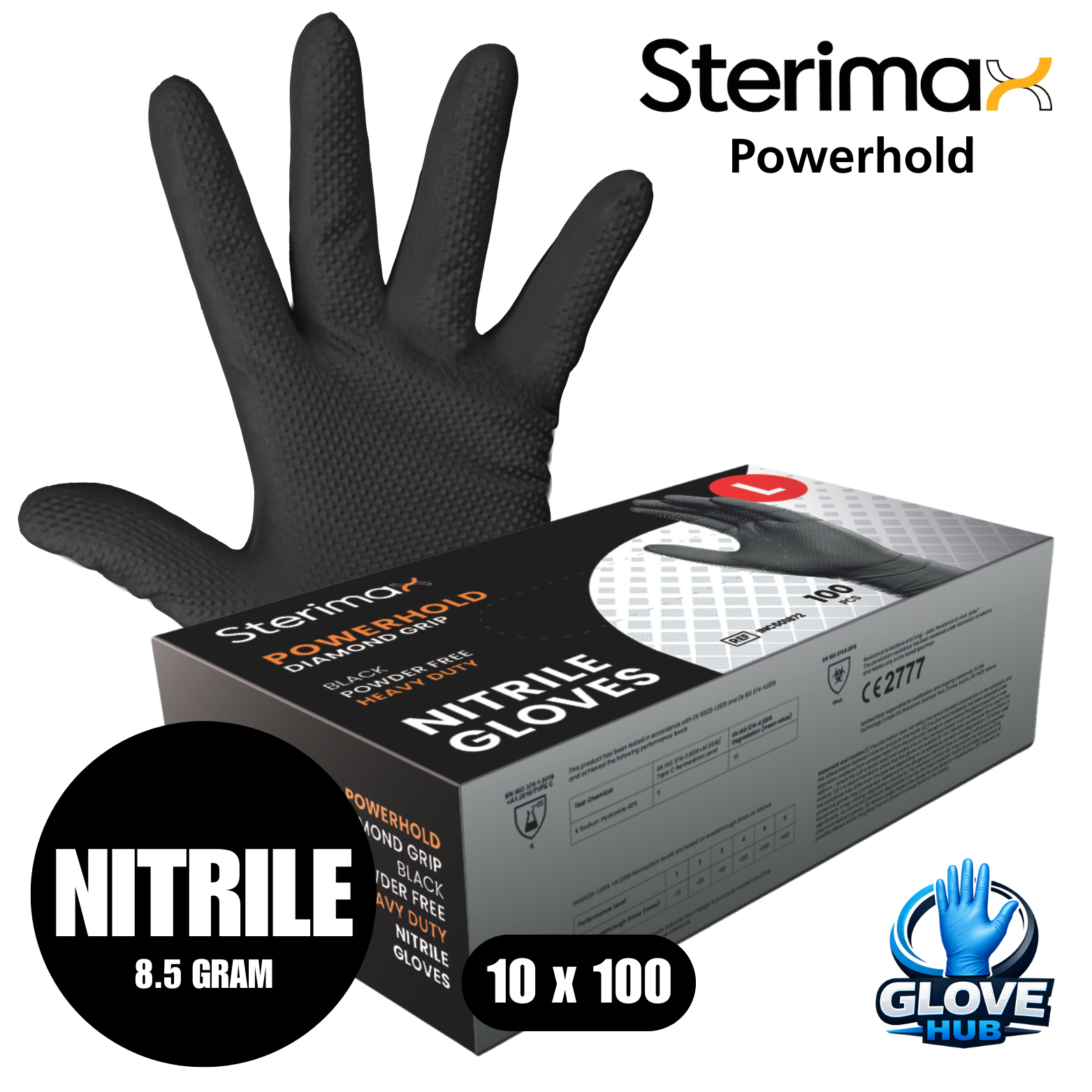 Sterimax Powerhold Black Diamond Grip Nitrile Glove - 1 Case (10x100)
