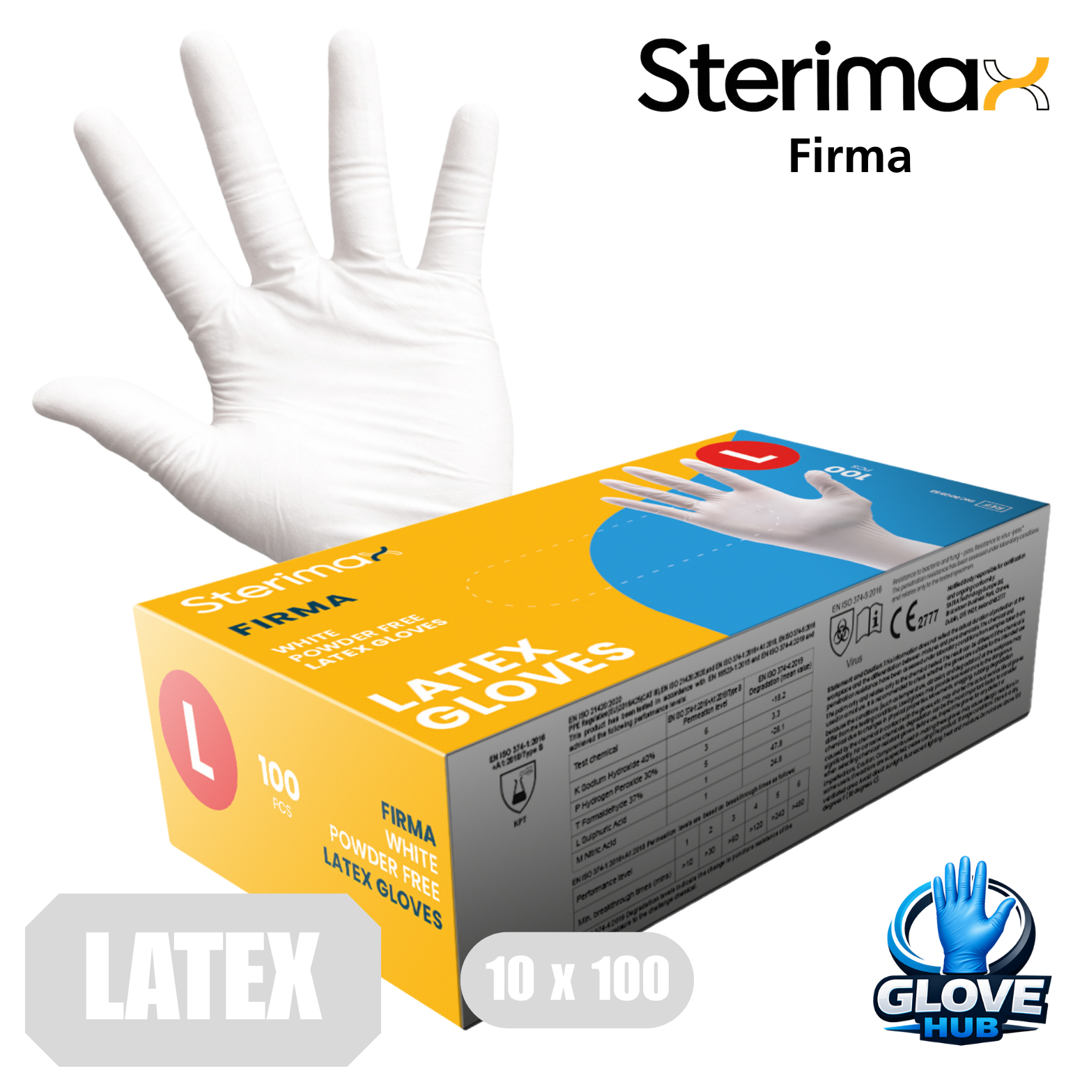 Sterimax Firma® White / Black Latex Powder-Free Gloves - 1 Case (10x100)