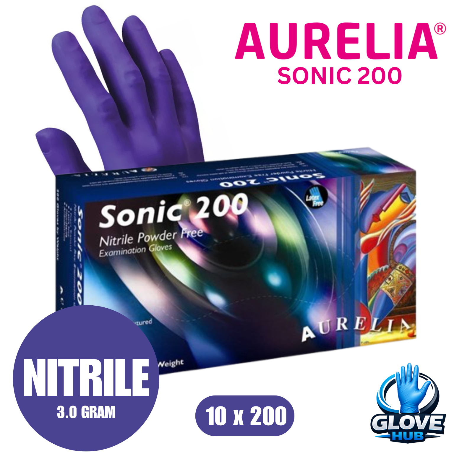 Aurelia® Sonic® 200 Powder Free Nitrile Gloves (10x200)