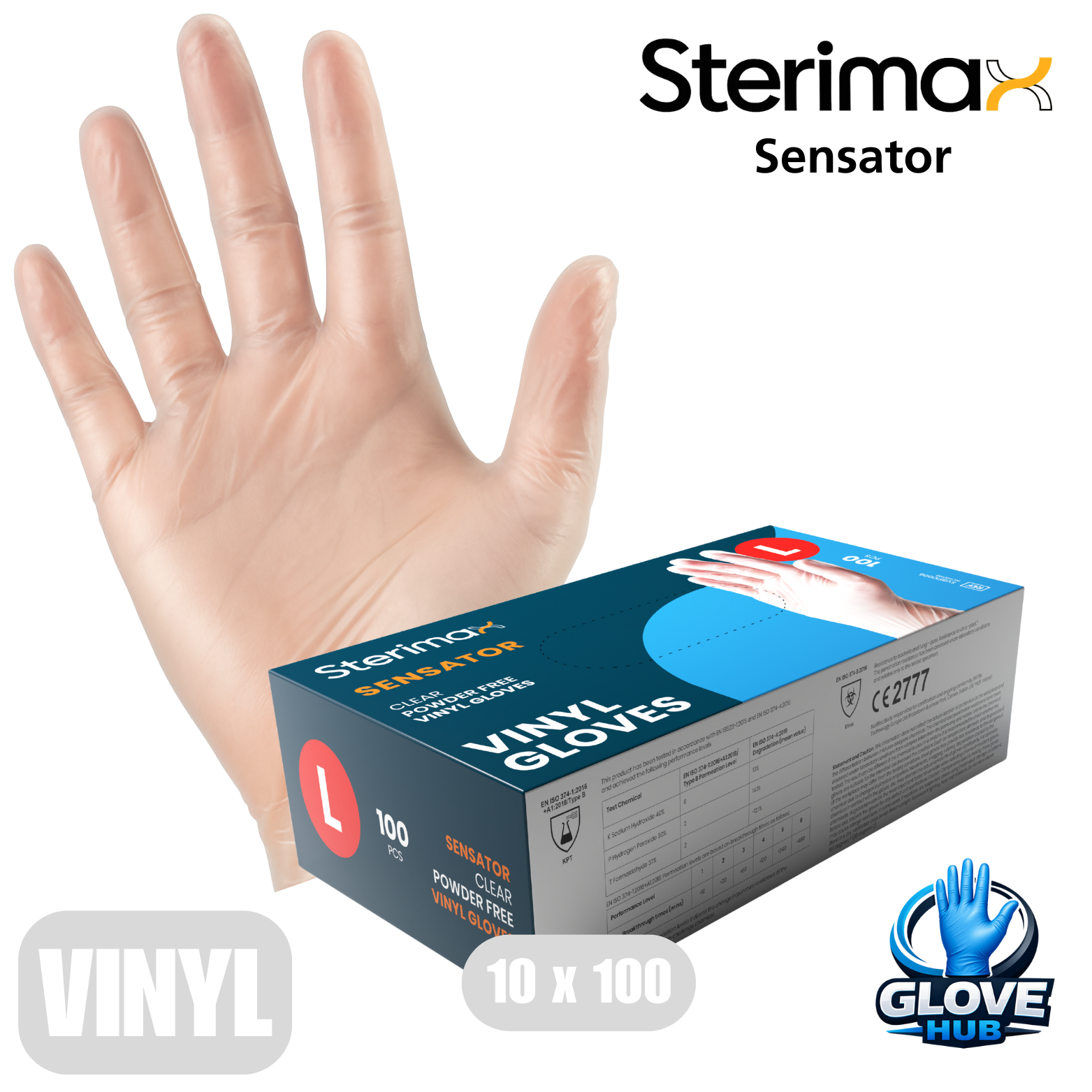Sterimax Sensator® Clear Vinyl Powder-Free Gloves - 1 Case (10x100)
