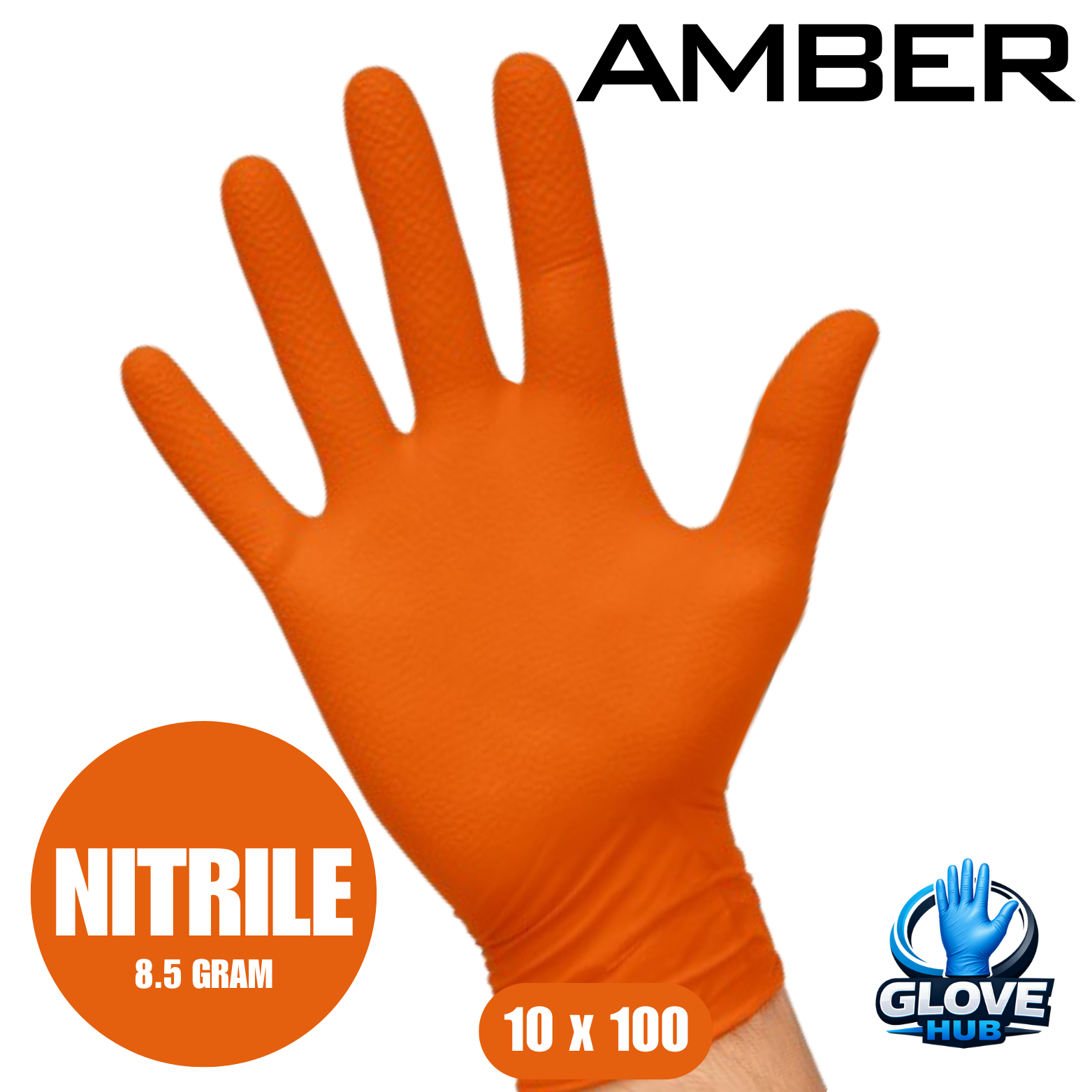 Amber - 8.5g Orange Diamond Grip Nitrile Gloves (10x100)