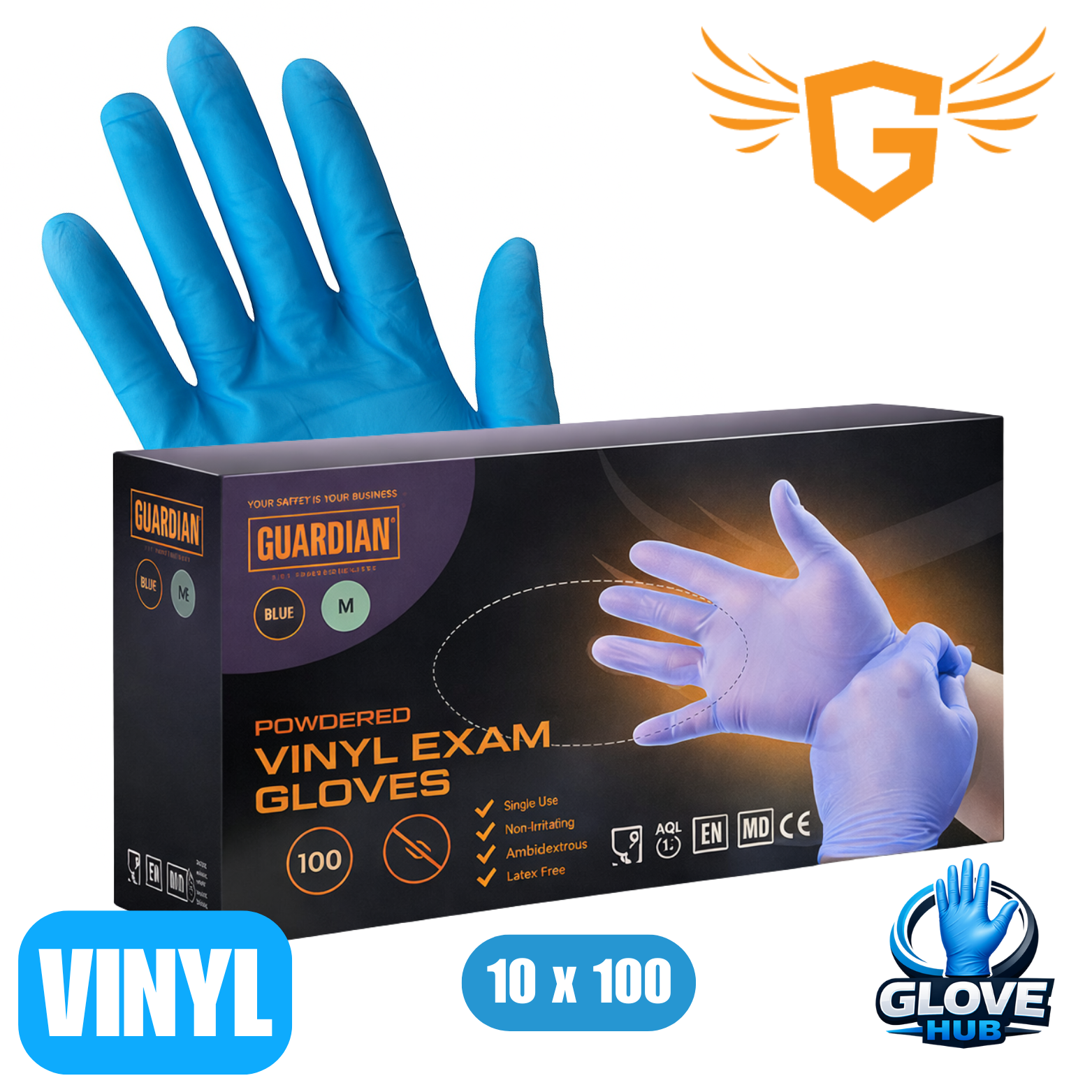 Guardian Blue Vinyl Gloves 1 Case (10x100)