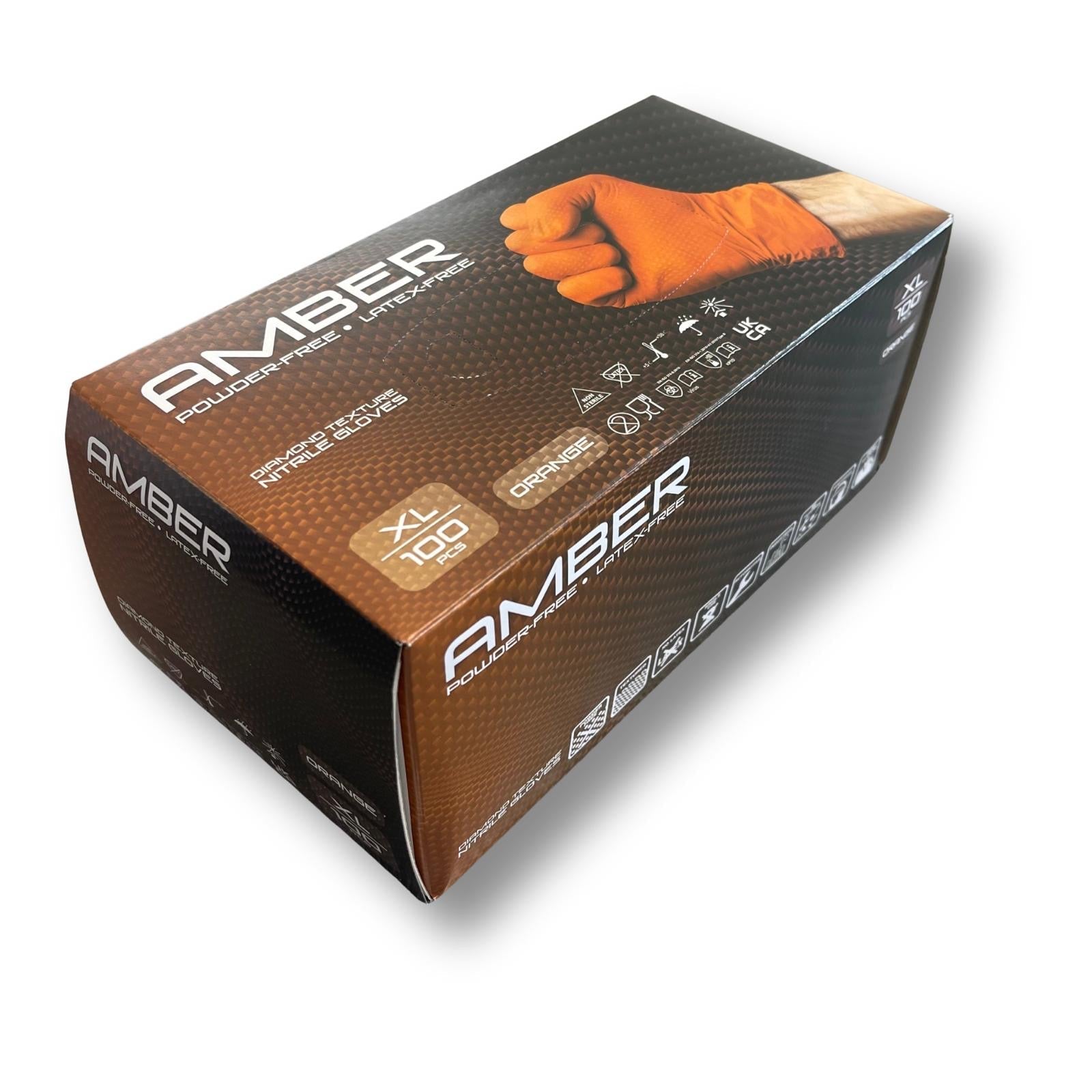 Amber - 8.5g Orange Diamond Grip Nitrile Gloves - Bulk Buy Pallet Deal - 36 Cases
