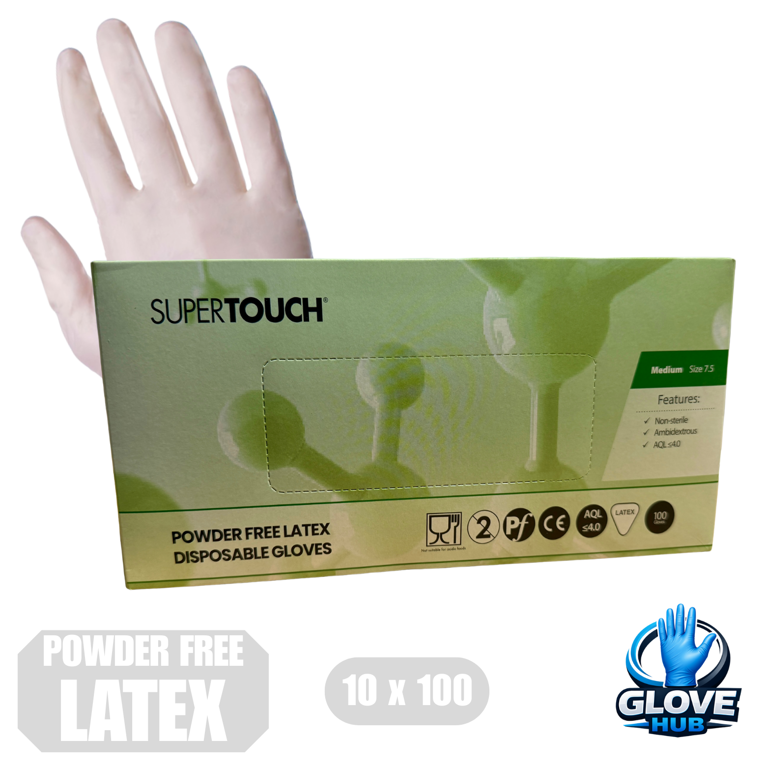 SuperTouch Powder-free Latex Gloves 1 Case (10x100)