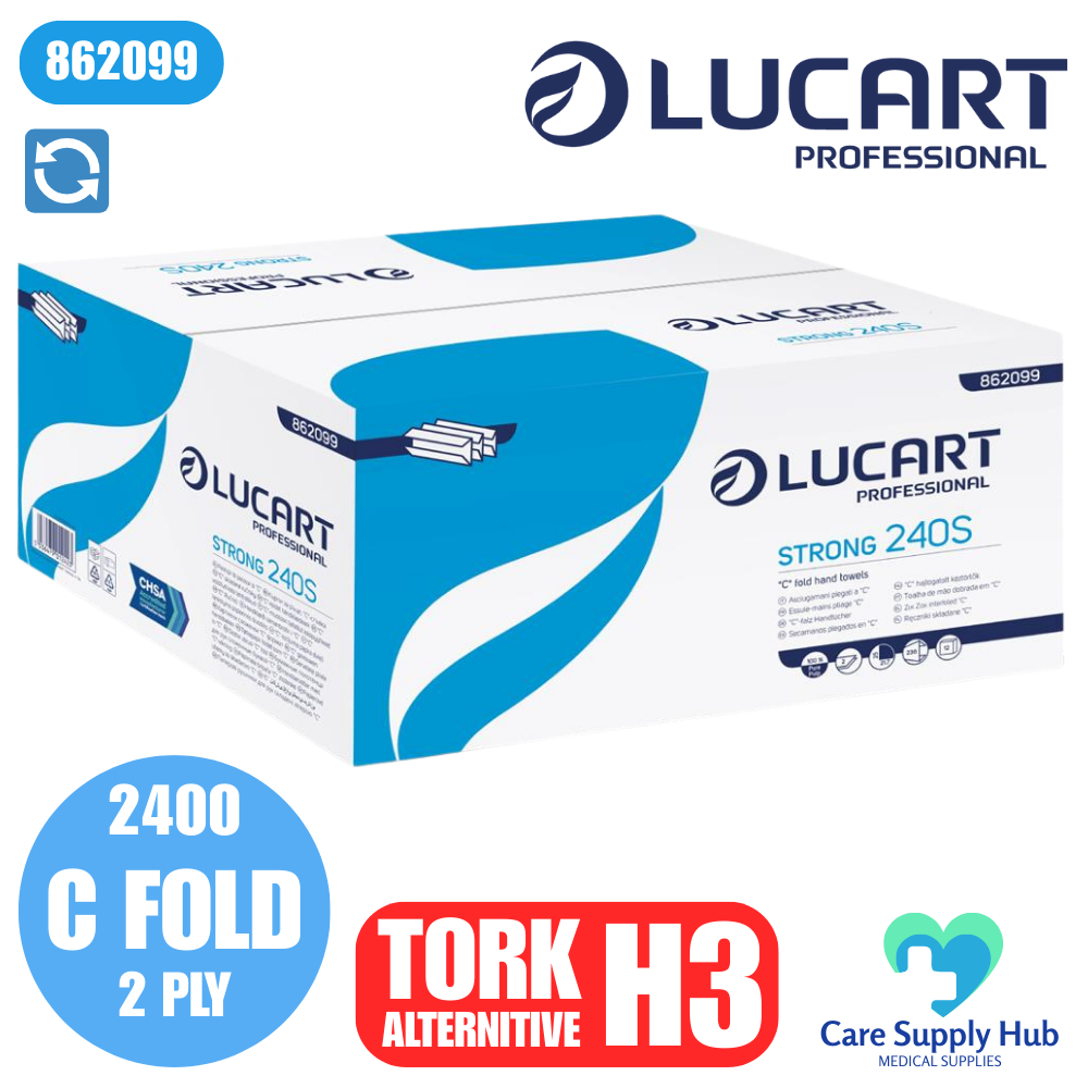 Lucart White Pure C-Fold Hand Towel – 2-Ply, White – 2,400 sheets