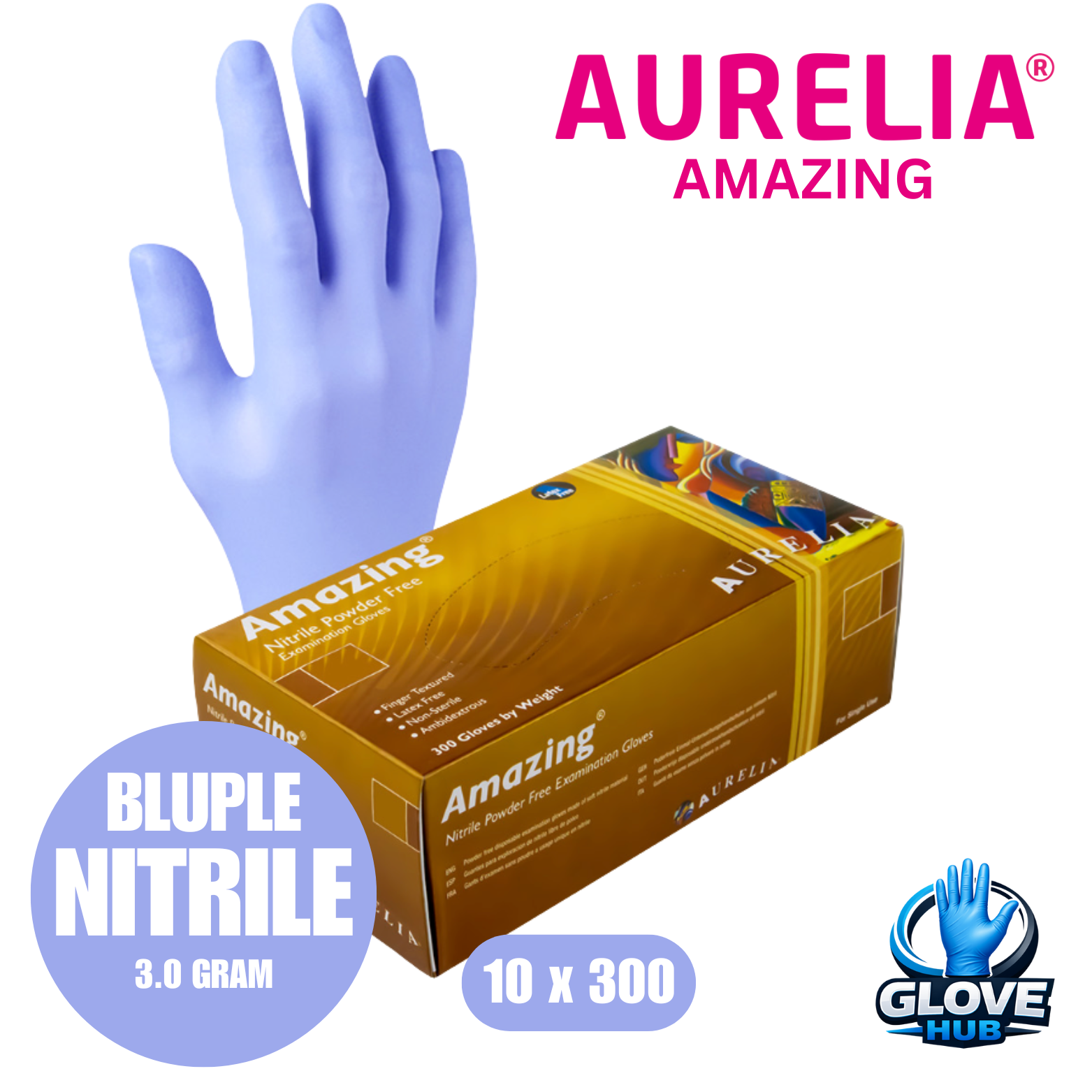 Aurelia Amazing Purple-Blue Ultra-Thin Powder-Free Nitrile Examination Glove(10x300)