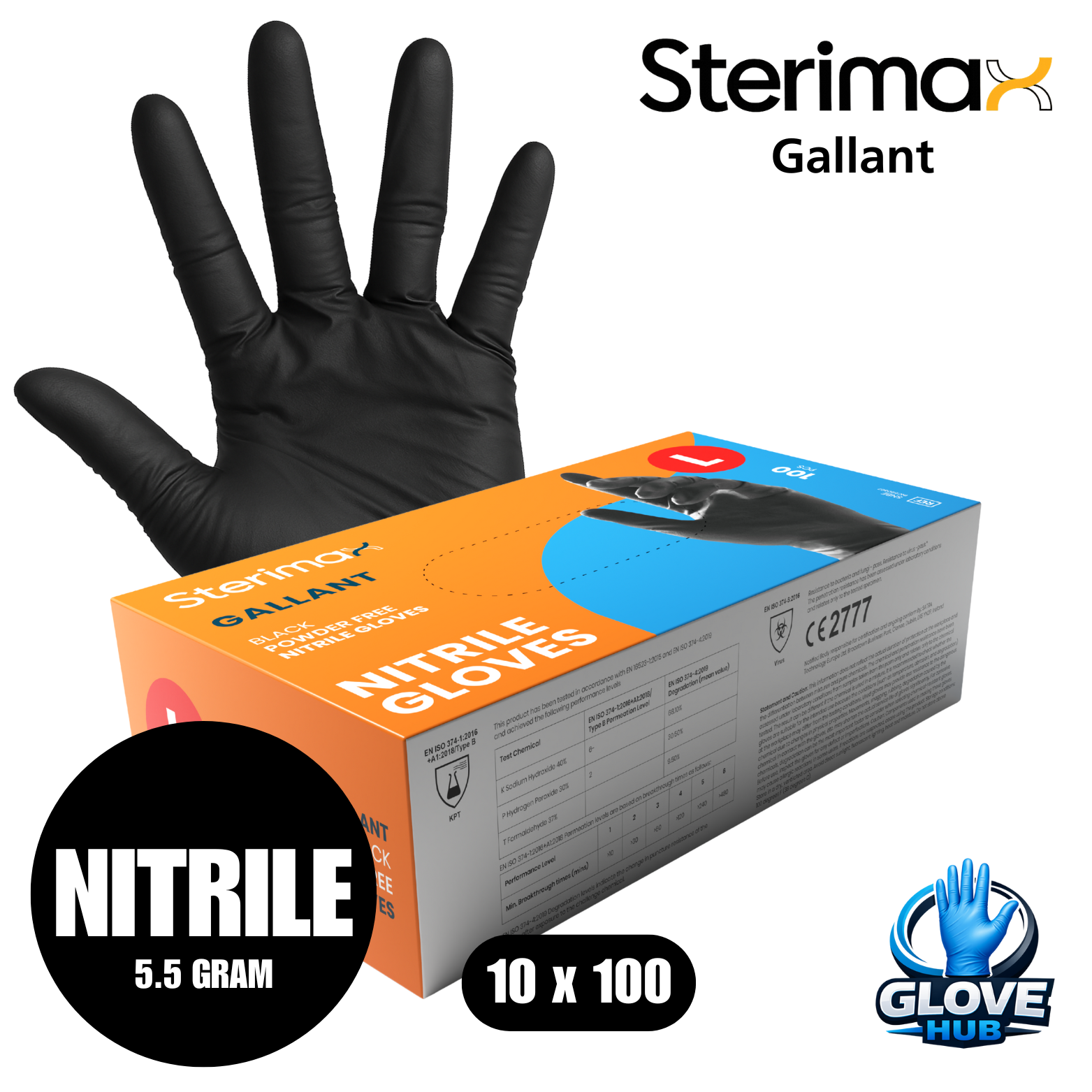 Sterimax Gallant® Black Nitrile Powder-Free Glove - 1 Case (10x100)