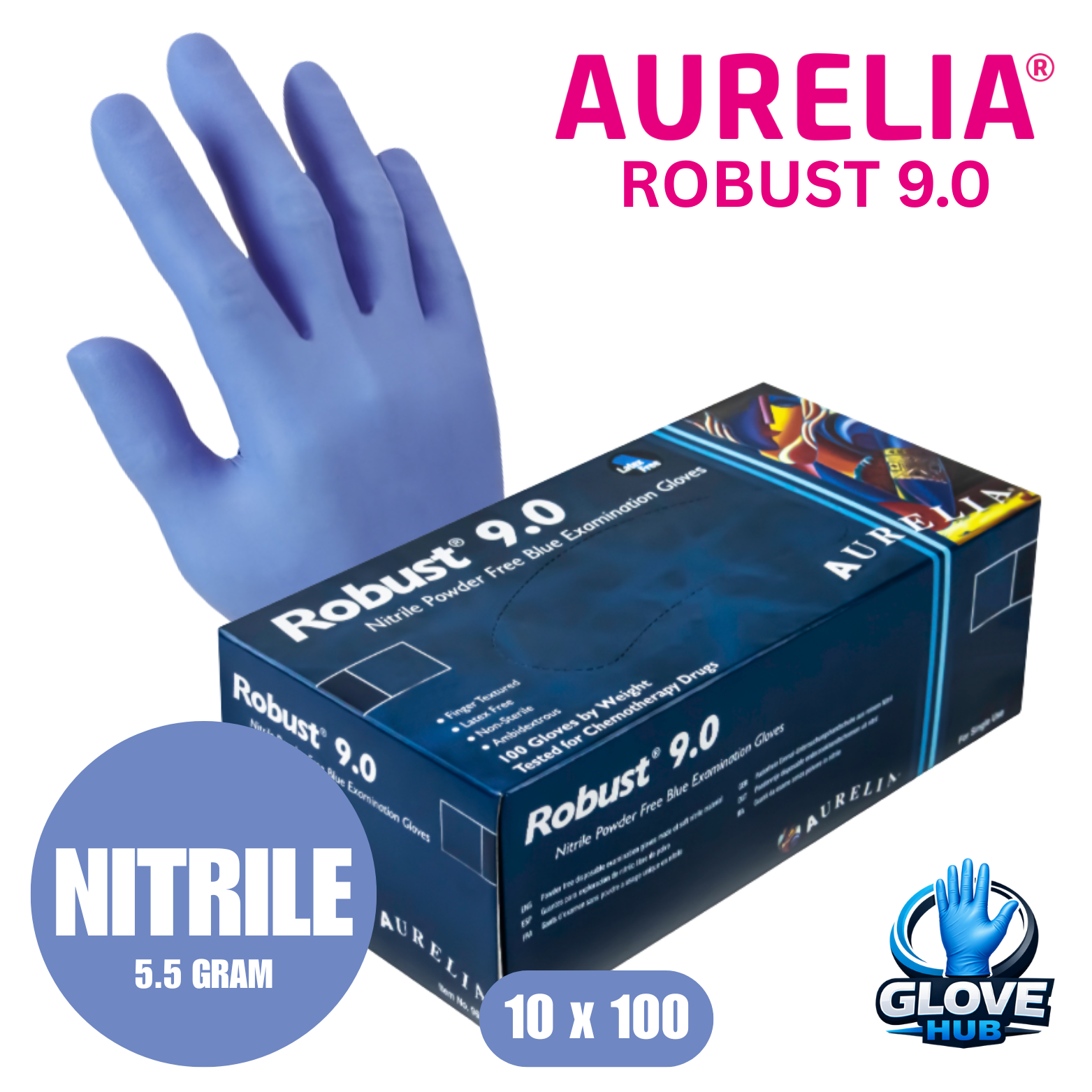 Aurelia Robust 9.0 - Finger-Textured Powder-Free Nitrile(10x100)