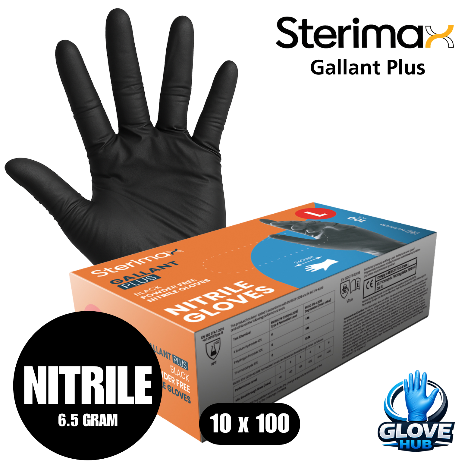 Sterimax Gallant® Black Plus Nitrile Powder-Free Glove - 1 Case (10x100)