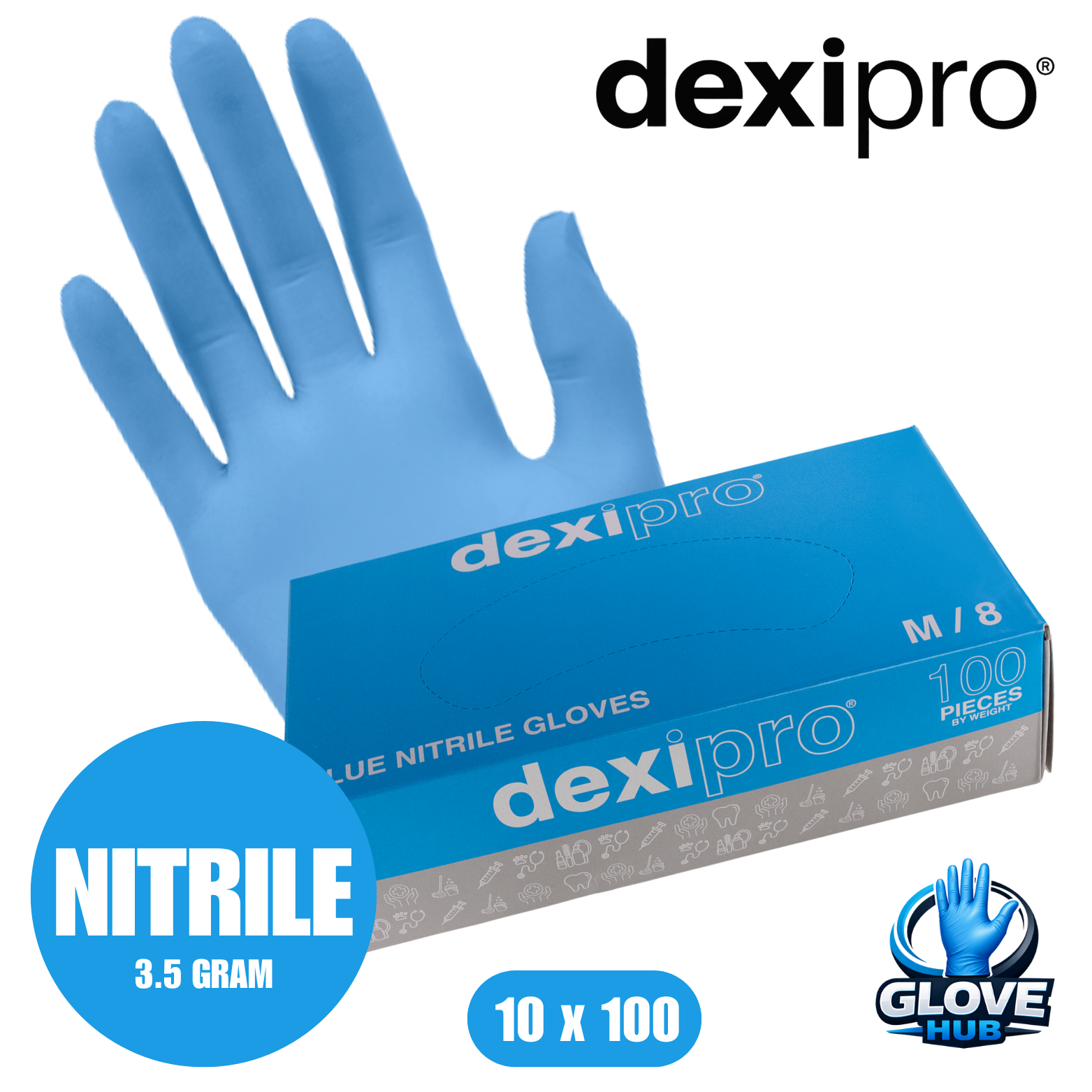 DexiPro Blue Nitrile Gloves - Powder free 1 Case (10x100)