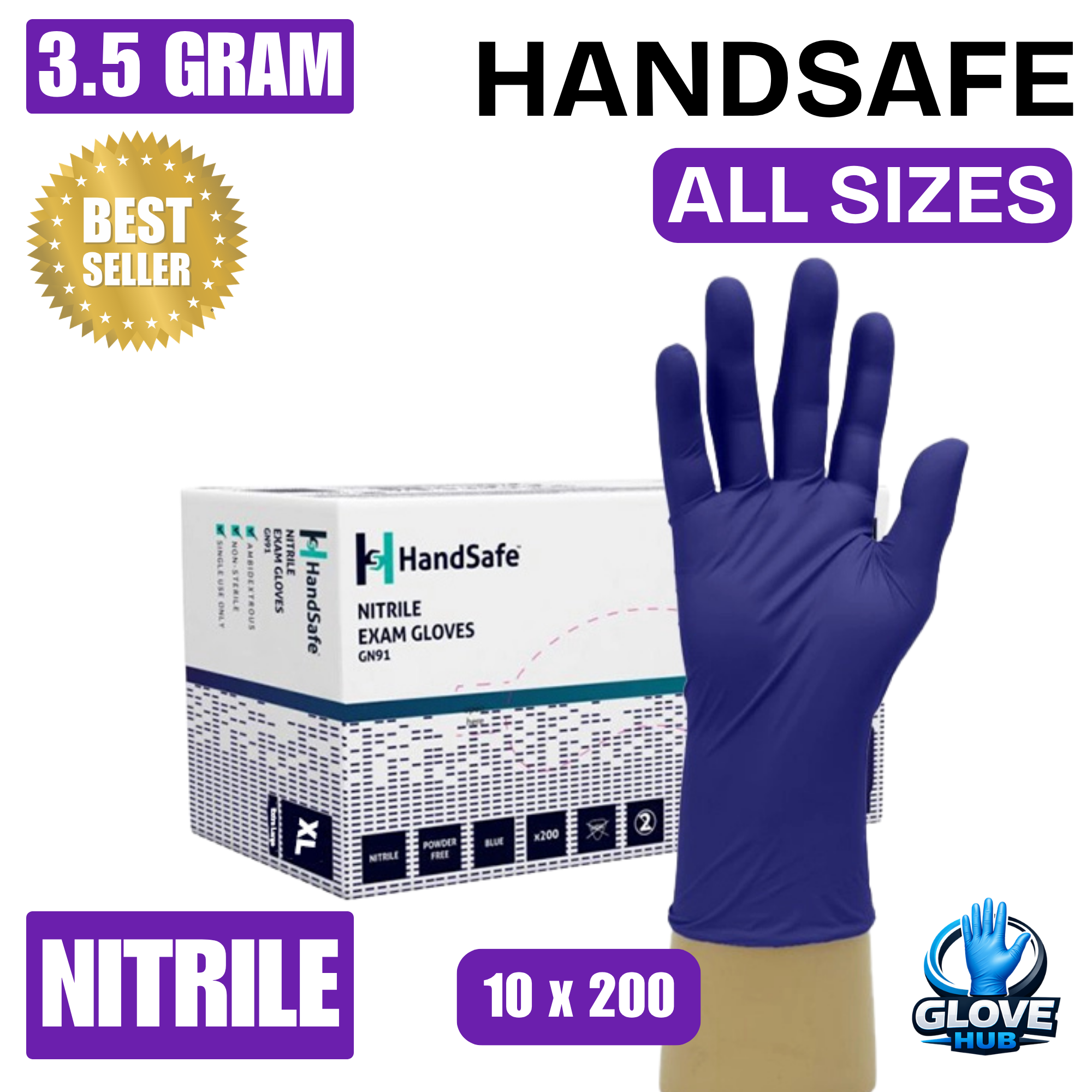 GN91 HandSafe, Nitrile Gloves, Blue, Sensitive, Powder Free (10x200)