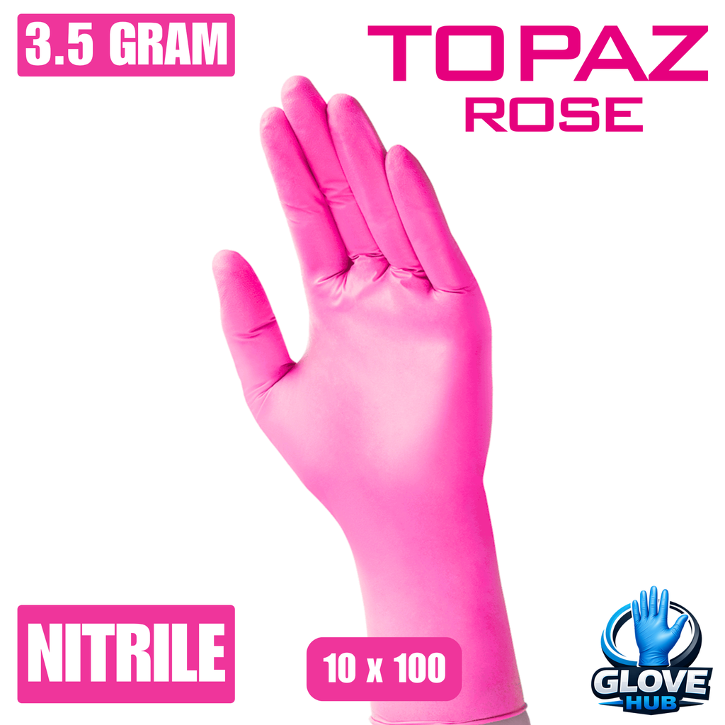 Topaz Rose Nitrile Gloves 3.5g Powder-Free Disposable Gloves – Pink - Latex-Free - 1 Case (10x100)