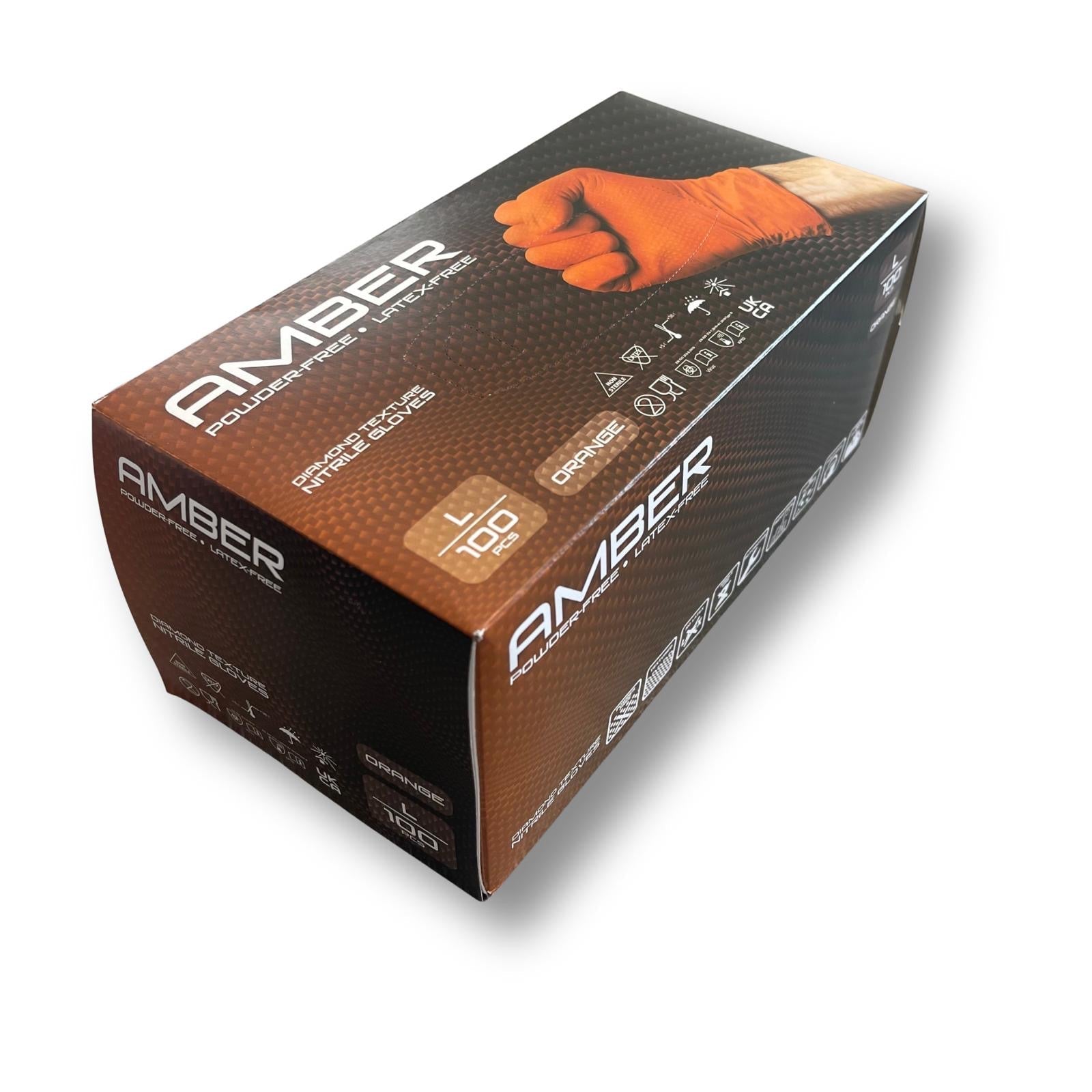 Amber - 8.5g Orange Diamond Grip Nitrile Gloves - Bulk Buy Pallet Deal - 36 Cases