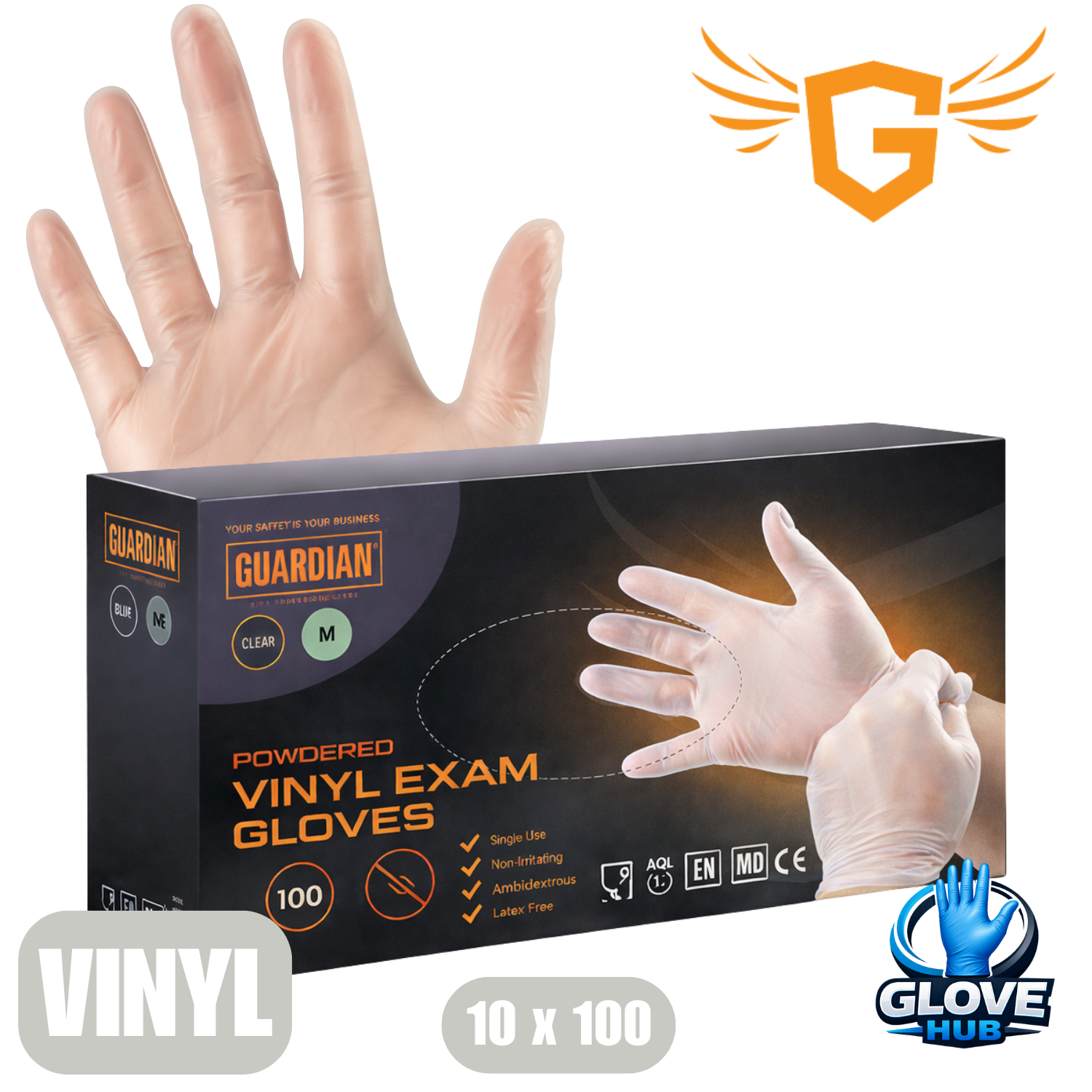 Guardian Clear Vinyl Gloves 1 Case (10x100)