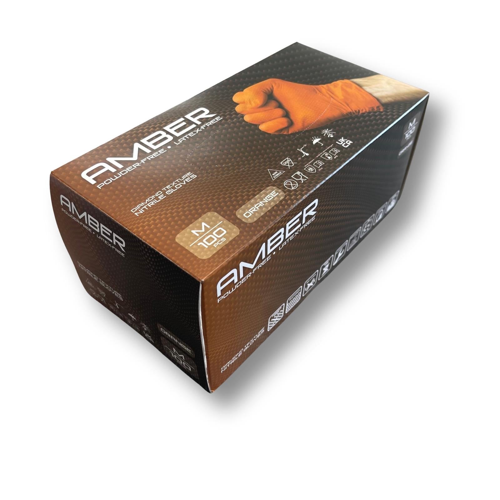 Amber - 8.5g Orange Diamond Grip Nitrile Gloves - Bulk Buy Pallet Deal - 36 Cases