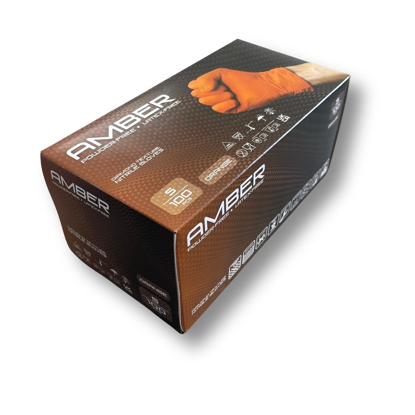 Amber - 8.5g Orange Diamond Grip Nitrile Gloves - Bulk Buy Pallet Deal - 36 Cases