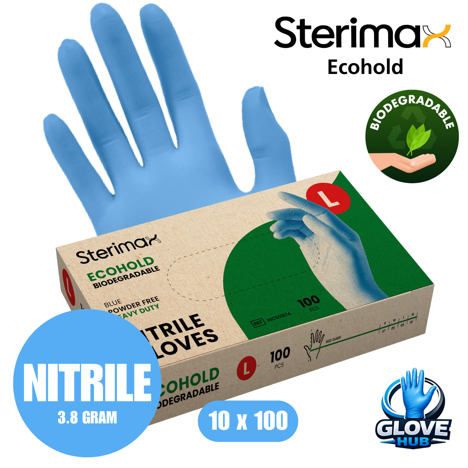 Sterimax Ecohold Biodegradable Nitrile Gloves – 1 Case (10x100)
