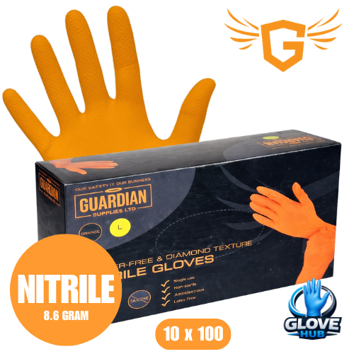 Guardian Orange Diamond Grip Nitrile Gloves 8.6 Gram (10x100)